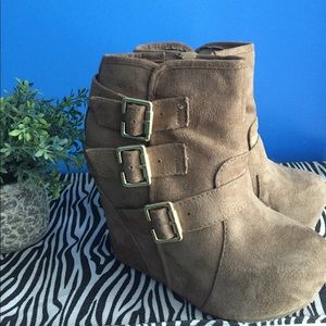 Suede wedge booties